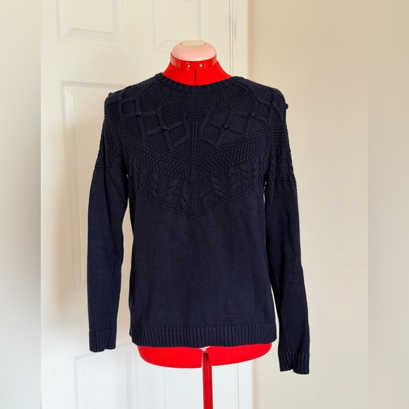 Talbots Sweaters - Talbots Petite Cable Knit Sweater Pullover Silk Cotton Blend Navy Blue PS